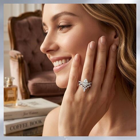 Pear Shape Cut Mossanite Wedding Ring Sets For Women, Sterling S925 Silver Unique Engagement Ring Sets,Bridal Set Promise Ring in Kuwait