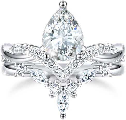 Pear Shape Cut Mossanite Wedding Ring Sets For Women, Sterling S925 Silver Unique Engagement Ring Sets,Bridal Set Promise Ring in Kuwait