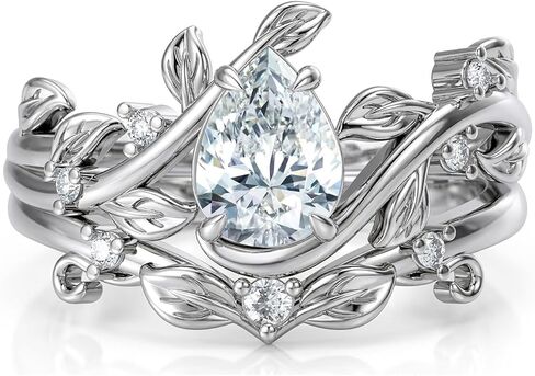Pear Shape Cut Mossanite Wedding Ring Sets For Women, Sterling S925 Silver Unique Engagement Ring Sets,Bridal Set Promise Ring in Kuwait