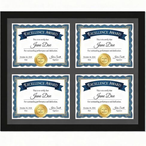 CroBlissful 8.5x11 Diploma Picture Frame Black 20x24 Certificate Frame with 4 Opening Mat, Displays Four 8.5x11 Documents - Horizontal Wall Mount Certificate Holder for Diplomas, Degrees, Document in Kuwait