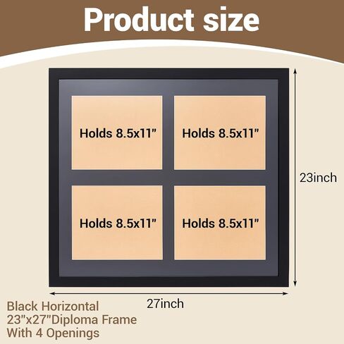 CroBlissful 8.5x11 Diploma Picture Frame Black 20x24 Certificate Frame with 4 Opening Mat, Displays Four 8.5x11 Documents - Horizontal Wall Mount Certificate Holder for Diplomas, Degrees, Document in Kuwait