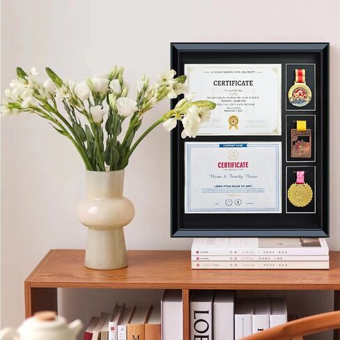 16.93X20.87 Solid Wood Double Diploma Display Frame,Graduate Certificate /Diploma Frame 8.5 x 11, 3 Medal Display Case,Real Glass,Tabletop and Wall Display,Can Hold 2pcs certificates and 3 pcs Medals in Kuwait