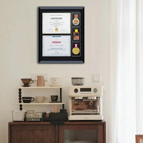 16.93X20.87 Solid Wood Double Diploma Display Frame,Graduate Certificate /Diploma Frame 8.5 x 11, 3 Medal Display Case,Real Glass,Tabletop and Wall Display,Can Hold 2pcs certificates and 3 pcs Medals in Kuwait