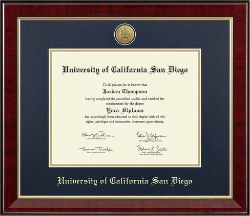 كلاسيكيات تشيرش هيل - جامعة كاليفورنيا سان دييغو 11 بوصة عرض × 8.5 بوصة ارتفاع إطار الدبلوم - يناسب البكالوريوس والماجستير والدكتوراه - إطار دبلوم ميدالية محفورة بالذهب in Kuwait