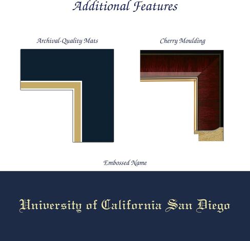 كلاسيكيات تشيرش هيل - جامعة كاليفورنيا سان دييغو 11 بوصة عرض × 8.5 بوصة ارتفاع إطار الدبلوم - يناسب البكالوريوس والماجستير والدكتوراه - إطار دبلوم ميدالية محفورة بالذهب in Kuwait