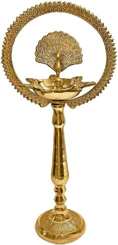 Satvik 2 Pc Set of Brass 12 Inch Peacock Diya with Crown Kerala Samai Diwali Deepak Mahabharat Dia Deepawali Deepam Engraved Inauguration Kuthu Vilakku Indian Housewarming Return Gift Items in Saudi Arabia