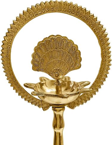 Satvik 2 Pc Set of Brass 12 Inch Peacock Diya with Crown Kerala Samai Diwali Deepak Mahabharat Dia Deepawali Deepam Engraved Inauguration Kuthu Vilakku Indian Housewarming Return Gift Items in Saudi Arabia