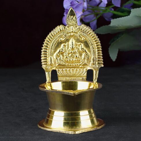 Satvik 4.5 Inch Brass Kamakshi Deepam Samai Ashta Lakshmi Oil Lamp Kamatchi Devi Maa Diya Handcrafted Hindu Puja Religious Sri Kamachi Amman Vilakku Home Decor Pooja Lamp Indian Return Gift Item in Saudi Arabia