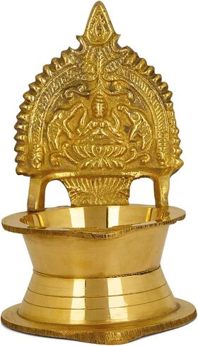 Satvik 4.5 Inch Brass Kamakshi Deepam Samai Ashta Lakshmi Oil Lamp Kamatchi Devi Maa Diya Handcrafted Hindu Puja Religious Sri Kamachi Amman Vilakku Home Decor Pooja Lamp Indian Return Gift Item in Saudi Arabia
