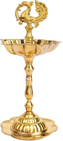 SATVIK 6.5 - 7 INCH Peacock Kerala Flower Stand Brass Diya for Home Décor & Puja | Traditional Indian Oil Lamp | Antique Finish | Festive Decoration & Gift l Diwali Poojan l Deepam Gifts in Kuwait