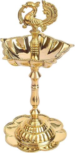 SATVIK 6.5 - 7 INCH Peacock Kerala Flower Stand Brass Diya for Home Décor & Puja | Traditional Indian Oil Lamp | Antique Finish | Festive Decoration & Gift l Diwali Poojan l Deepam Gifts in Kuwait