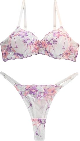 Sexy V-Neck Lingerie For Women Underwire Lingerie Set Sheer Push Up Foral Embroidery 3/4 Cup Bra And Panty Set in Saudi Arabia