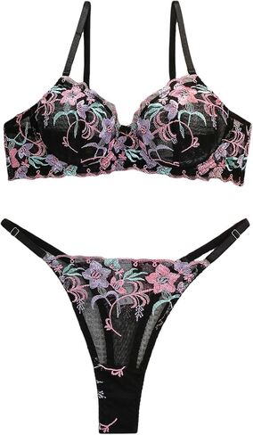 Sexy V-Neck Lingerie For Women Underwire Lingerie Set Sheer Push Up Foral Embroidery 3/4 Cup Bra And Panty Set in Saudi Arabia