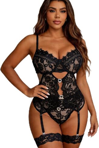 Sexy Open Front Babydoll Lingerie for Women V Neck Lace Chemise Sleepwear with Thong Quick-Release Buckle Nightgown in Saudi Arabia