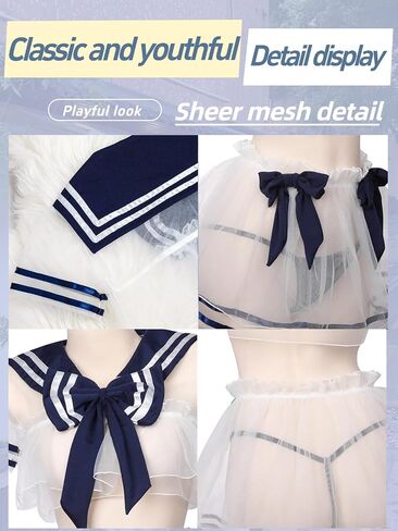 Sexy Sheer JK Uniform Lingerie Set, Transparent Sailor Outfit, Cute & Playful, One Size Fits US S-M, Perfect for Intimate Nights, Please Refer to Size Chart in Kuwait