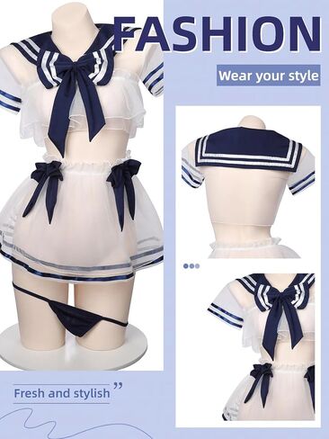 Sexy Sheer JK Uniform Lingerie Set, Transparent Sailor Outfit, Cute & Playful, One Size Fits US S-M, Perfect for Intimate Nights, Please Refer to Size Chart in Kuwait