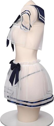 Sexy Sheer JK Uniform Lingerie Set, Transparent Sailor Outfit, Cute & Playful, One Size Fits US S-M, Perfect for Intimate Nights, Please Refer to Size Chart in Kuwait