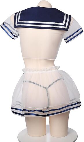 Sexy Sheer JK Uniform Lingerie Set, Transparent Sailor Outfit, Cute & Playful, One Size Fits US S-M, Perfect for Intimate Nights, Please Refer to Size Chart in Kuwait