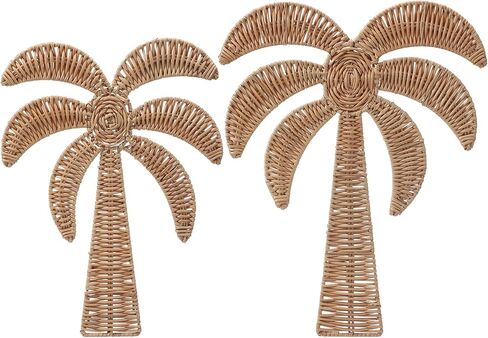 Cinnvoice 2 Pcs Summer Rattan Palm Tree Wall Decor Coastal Tropical Beach Wall Hanging Decorations for Boho Living Room Bathroom Bedroom Patio Party Decorations (17.7'' and 14'') in Kuwait