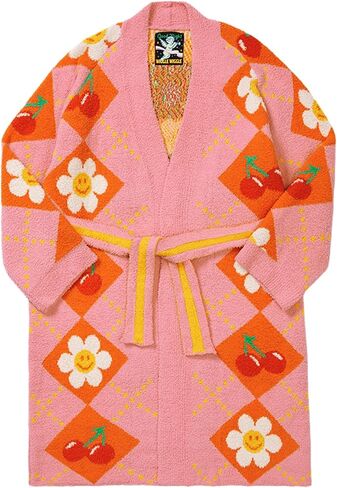 wiggle wiggle Unisex Colorblock Plush Fleece Bathrobe, Cozy Long Lounge Robe with Belt, Soft Warm Spa Robe for Women & Men – Smile Cherry Argyle in Saudi Arabia