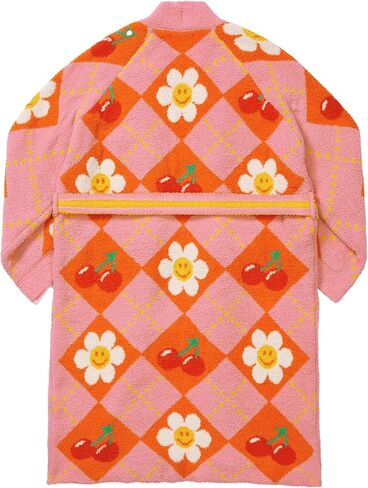 wiggle wiggle Unisex Colorblock Plush Fleece Bathrobe, Cozy Long Lounge Robe with Belt, Soft Warm Spa Robe for Women & Men – Smile Cherry Argyle in Saudi Arabia