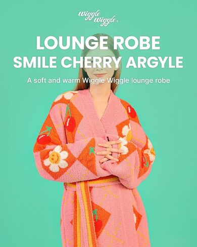 wiggle wiggle Unisex Colorblock Plush Fleece Bathrobe, Cozy Long Lounge Robe with Belt, Soft Warm Spa Robe for Women & Men – Smile Cherry Argyle in Saudi Arabia
