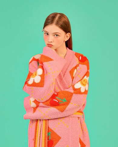 wiggle wiggle Unisex Colorblock Plush Fleece Bathrobe, Cozy Long Lounge Robe with Belt, Soft Warm Spa Robe for Women & Men – Smile Cherry Argyle in Saudi Arabia