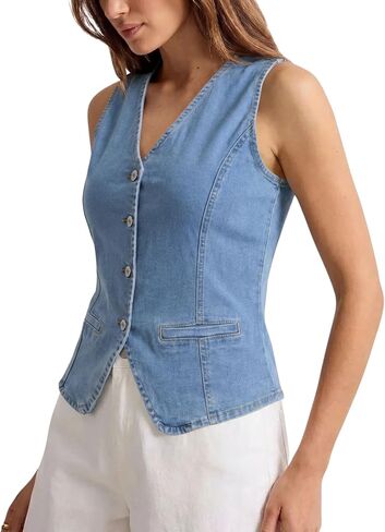 SANMM Denim Vest Women Summer Sleeveless Strechy Western Button Down Jean Vest Top in Saudi Arabia
