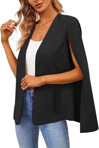 Women's Cape Blazer Split Long Sleeve Open Front Blazer Jacket Business Casual Suit Tops Cardigan Coats in Kuwait