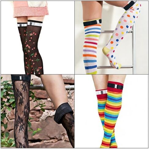 4 Pcs Thigh Garters for Women Adjustable Elastic Thigh Garters with Metal Buckle, Elastic Thigh Garter Belts for Party Prom Punk Gothic Style, Black & White in Kuwait