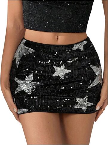 Women's Sequin Mini Skirt Sparkly Low Waist Bodycon Party Club Skirts in Kuwait