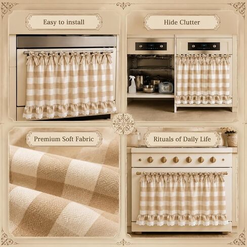 Handmade Oven Skirt Curtain Dishwasher Hidden Curtain Tie Top Ruffles and Ribbon Heat-Resistant Meadow Skirt Farmhouse for Stove Door Kitchen (Red and White Plaid) in Saudi Arabia