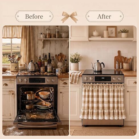 Handmade Oven Skirt Curtain Dishwasher Hidden Curtain Tie Top Ruffles and Ribbon Heat-Resistant Meadow Skirt Farmhouse for Stove Door Kitchen (Red and White Plaid) in Saudi Arabia