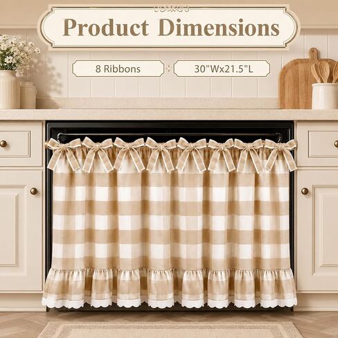 Handmade Oven Skirt Curtain Dishwasher Hidden Curtain Tie Top Ruffles and Ribbon Heat-Resistant Meadow Skirt Farmhouse for Stove Door Kitchen (Red and White Plaid) in Saudi Arabia