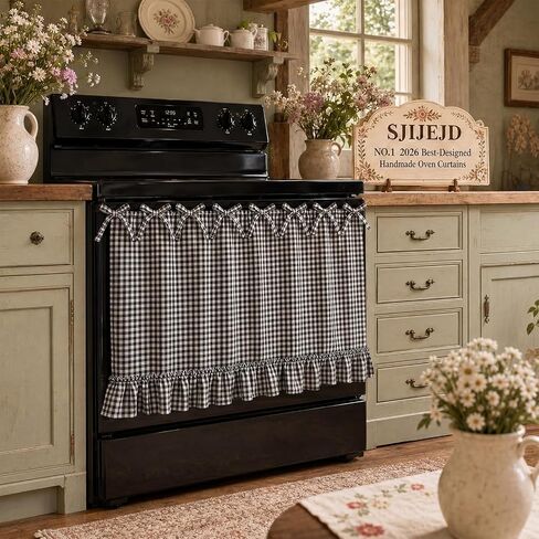 Handmade Oven Skirt Curtain Dishwasher Hidden Curtain Tie Top Ruffles and Ribbon Heat-Resistant Meadow Skirt Farmhouse for Stove Door Kitchen (Red and White Plaid) in Saudi Arabia