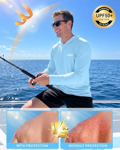 Men’s Hooded Sun Shirts Long Sleeve, UPF 50+ UV Protection Fishing Hoodie, Lightweight Shirt with Hood for Hiking in Saudi Arabia