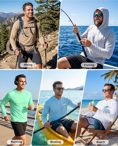 Men’s Hooded Sun Shirts Long Sleeve, UPF 50+ UV Protection Fishing Hoodie, Lightweight Shirt with Hood for Hiking in Saudi Arabia