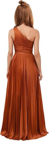 MRHUSH Junior Bridesmaid Dresses Satin One Shoulder Flower Girl Dress Pleated Ruffle Girls Formal Prom Gowns with Slit Hi-Lo in Kuwait