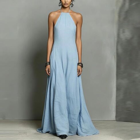 Spring Dresses for Women 2026 Casual Spaghetti Strap Halter Neck Backless Swing Maxi Dress Resort Party Outfits in Saudi Arabia