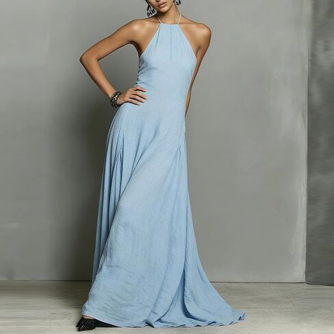Spring Dresses for Women 2026 Casual Spaghetti Strap Halter Neck Backless Swing Maxi Dress Resort Party Outfits in Saudi Arabia