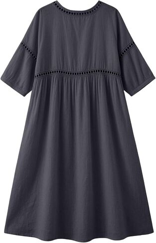 Cotton Dresses for Women Casual V-Neck Half Sleeve Eyelet Maxi Dress Boho Summer Flowy Beach Vacation Sundress in Saudi Arabia