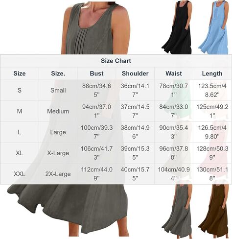 Tank Dress for Women Sleeveless Linen Casual Boho Pleated Sundresses Flowy Summer Beach Long Dress with Pockets in Kuwait