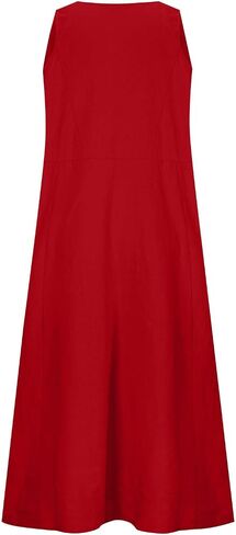 Tank Dress for Women Sleeveless Linen Casual Boho Pleated Sundresses Flowy Summer Beach Long Dress with Pockets in Kuwait