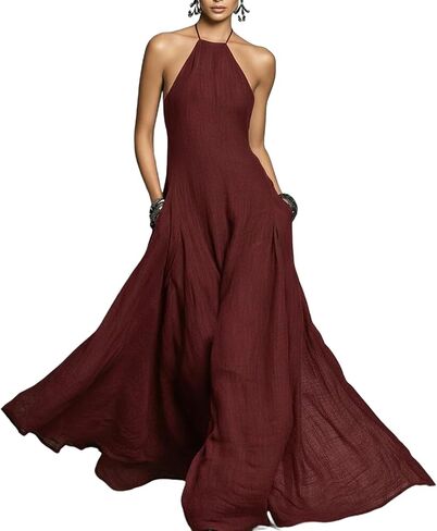 Spring Dresses for Women 2026 Casual Spaghetti Strap Halter Neck Backless Swing Maxi Dress Resort Party Outfits in Saudi Arabia