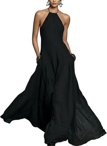 Spring Dresses for Women 2026 Casual Spaghetti Strap Halter Neck Backless Swing Maxi Dress Resort Party Outfits in Saudi Arabia