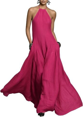 Spring Dresses for Women 2026 Casual Spaghetti Strap Halter Neck Backless Swing Maxi Dress Resort Party Outfits in Saudi Arabia