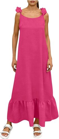 Women's Sleeveless Spaghetti Strap Maxi Dress Casual Summer Dresses Ruffle Long Beach Vacation Sundresses in Kuwait