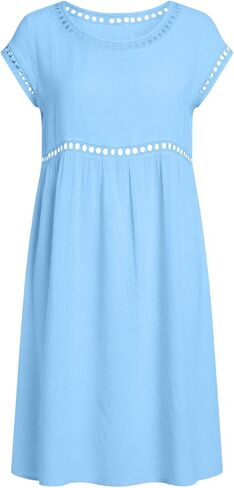 Boho Dresses for Women Summer Casual Pleated Crewneck Eyelet Trendy Short Sleeves Midi Beach Vacation Sundresses in Saudi Arabia