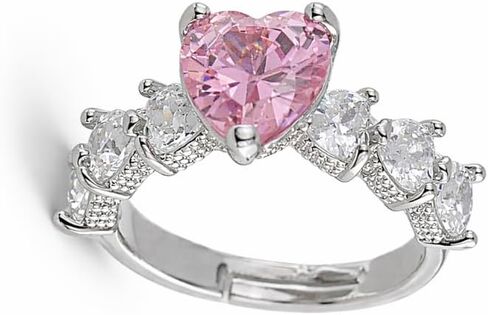 Adjustable Pink Heart Birthstone Ring, Anti-Tarnish Stainless Steel Open Band Ring for Women, Hypoallergenic Waterproof Statement Jewelry Gift for Birthday, Anniversary & Special Occasions in Kuwait