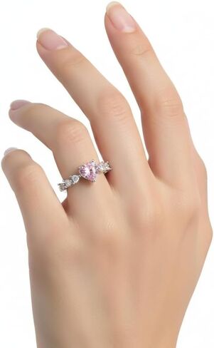 Adjustable Pink Heart Birthstone Ring, Anti-Tarnish Stainless Steel Open Band Ring for Women, Hypoallergenic Waterproof Statement Jewelry Gift for Birthday, Anniversary & Special Occasions in Kuwait